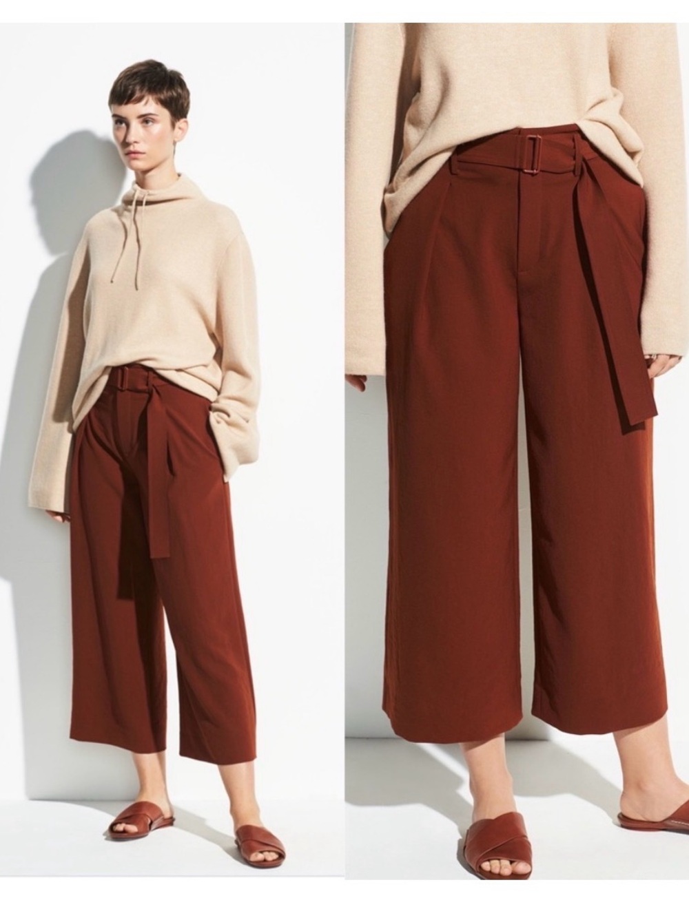 NEW Vince High Rise Belted Wide Leg Culottes in the shade Rust Sz 2 - Picture 2 of 11